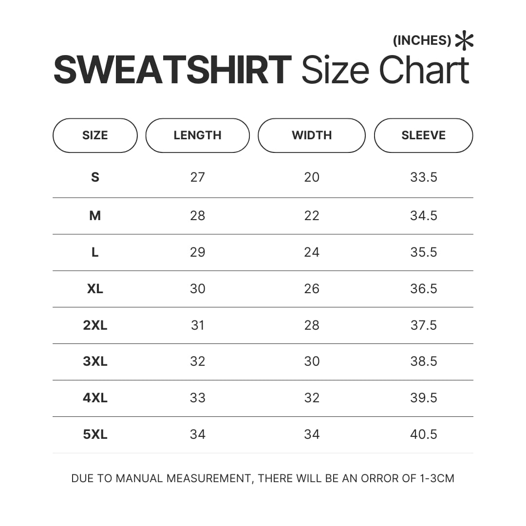 Sweatshirt Size Chart - Exocolonist Merch