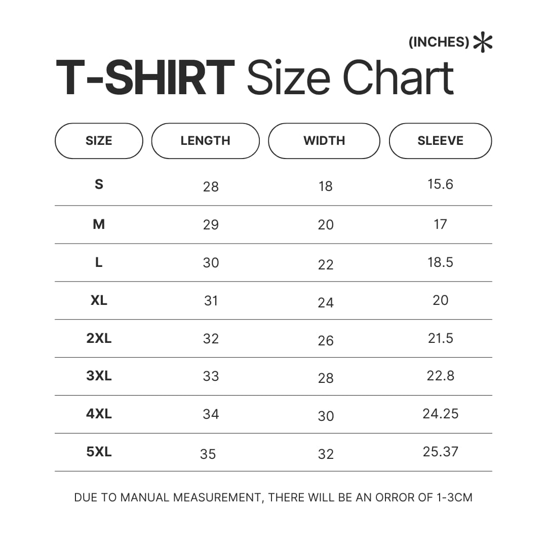 T shirt Size Chart - Exocolonist Merch